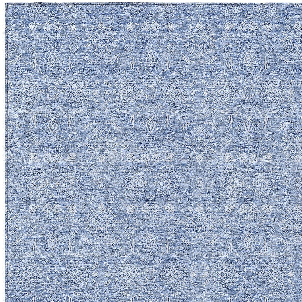 3' X 5' Sky Blue And Ivory Floral Washable Indoor Outdoor Area Rug