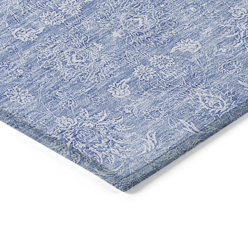 3' X 5' Sky Blue And Ivory Floral Washable Indoor Outdoor Area Rug
