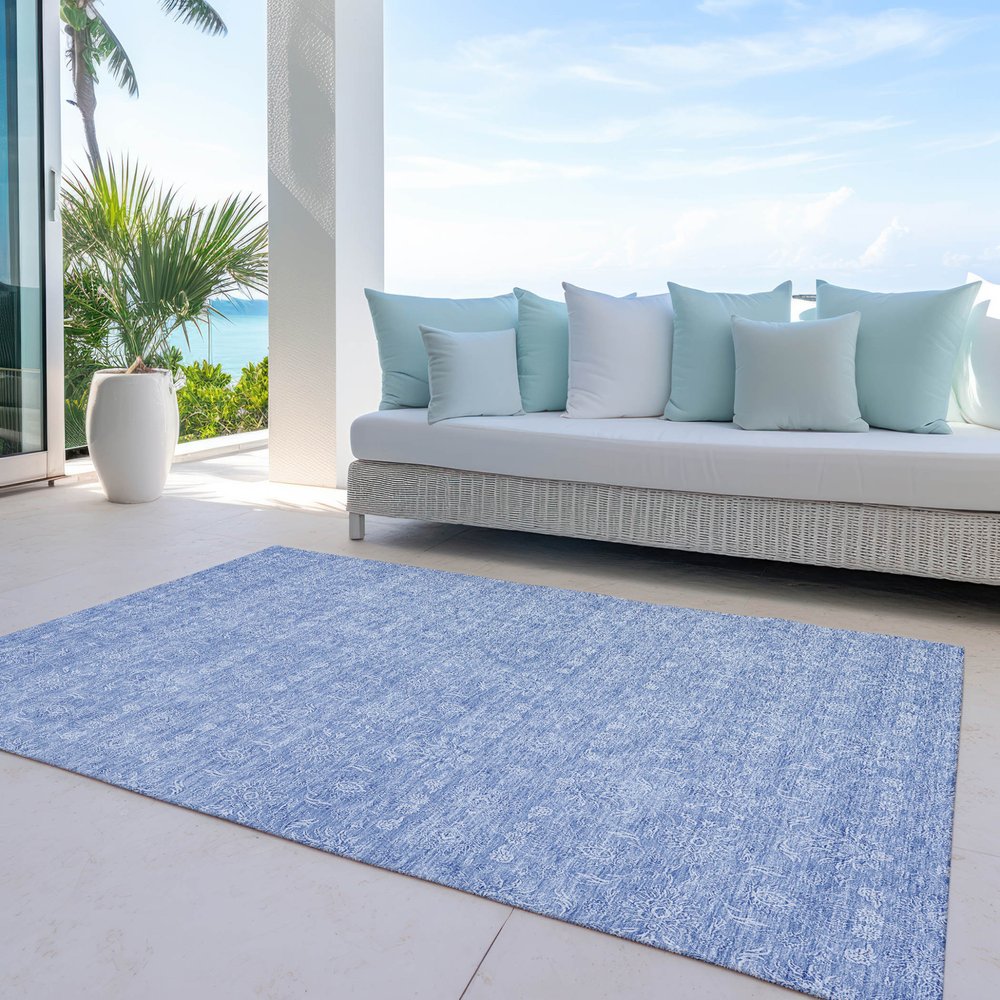 3' X 5' Sky Blue And Ivory Floral Washable Indoor Outdoor Area Rug
