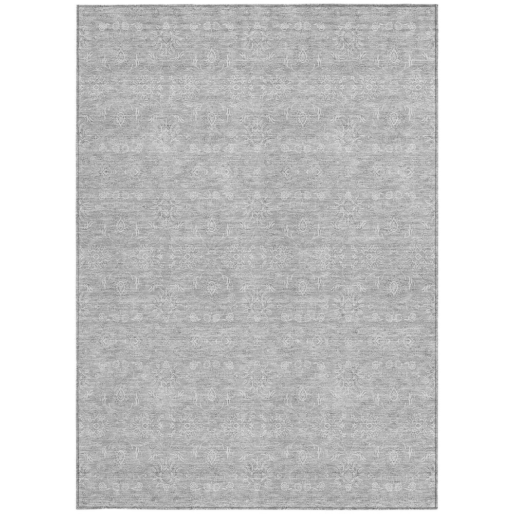 3' X 5' Silver Gray And Ivory Floral Washable Indoor Outdoor Area Rug