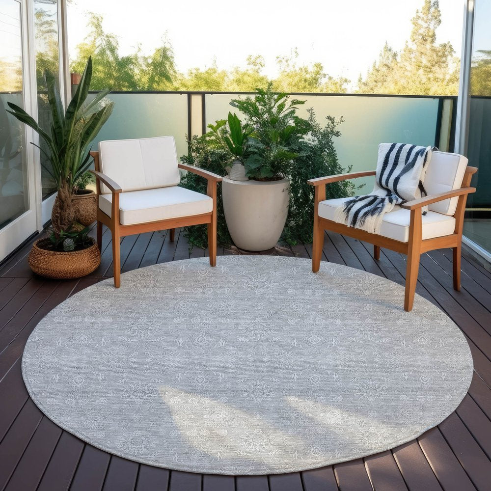 3' X 5' Silver Gray And Ivory Floral Washable Indoor Outdoor Area Rug