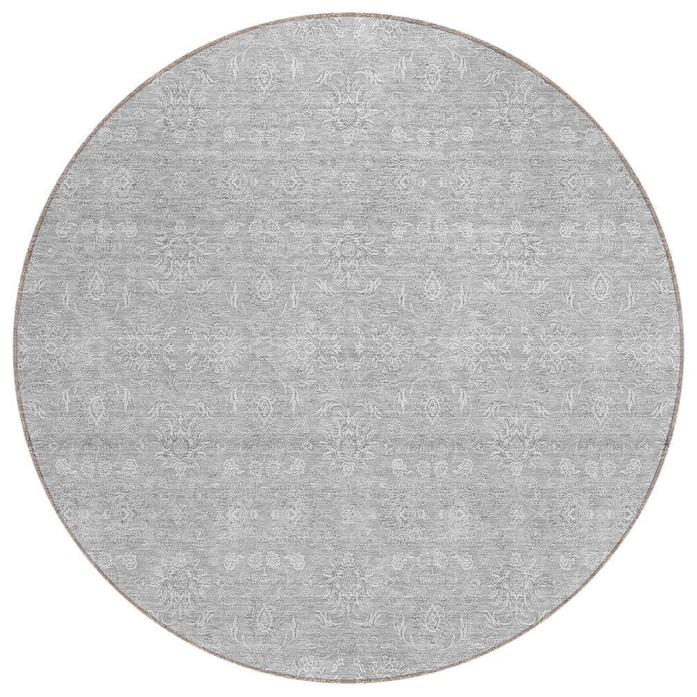 3' X 5' Silver Gray And Ivory Floral Washable Indoor Outdoor Area Rug