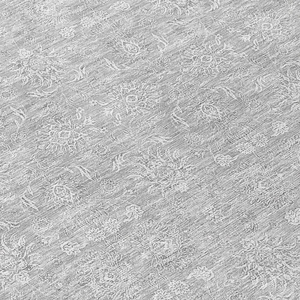 3' X 5' Silver Gray And Ivory Floral Washable Indoor Outdoor Area Rug