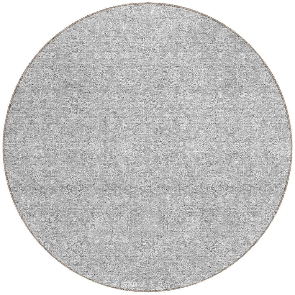 3' X 5' Silver Gray And Ivory Floral Washable Indoor Outdoor Area Rug