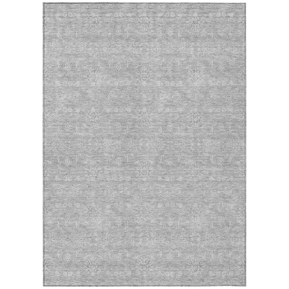 3' X 5' Silver Gray And Ivory Floral Washable Indoor Outdoor Area Rug