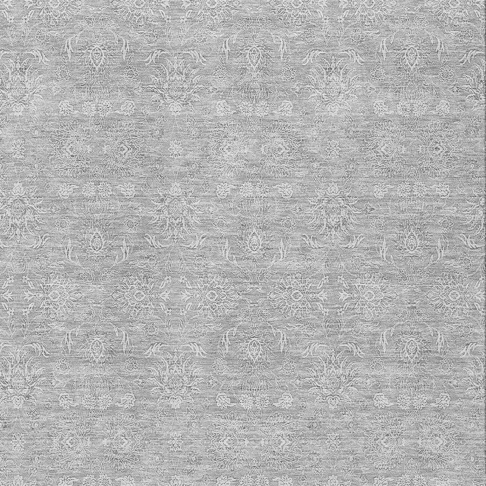 3' X 5' Silver Gray And Ivory Floral Washable Indoor Outdoor Area Rug