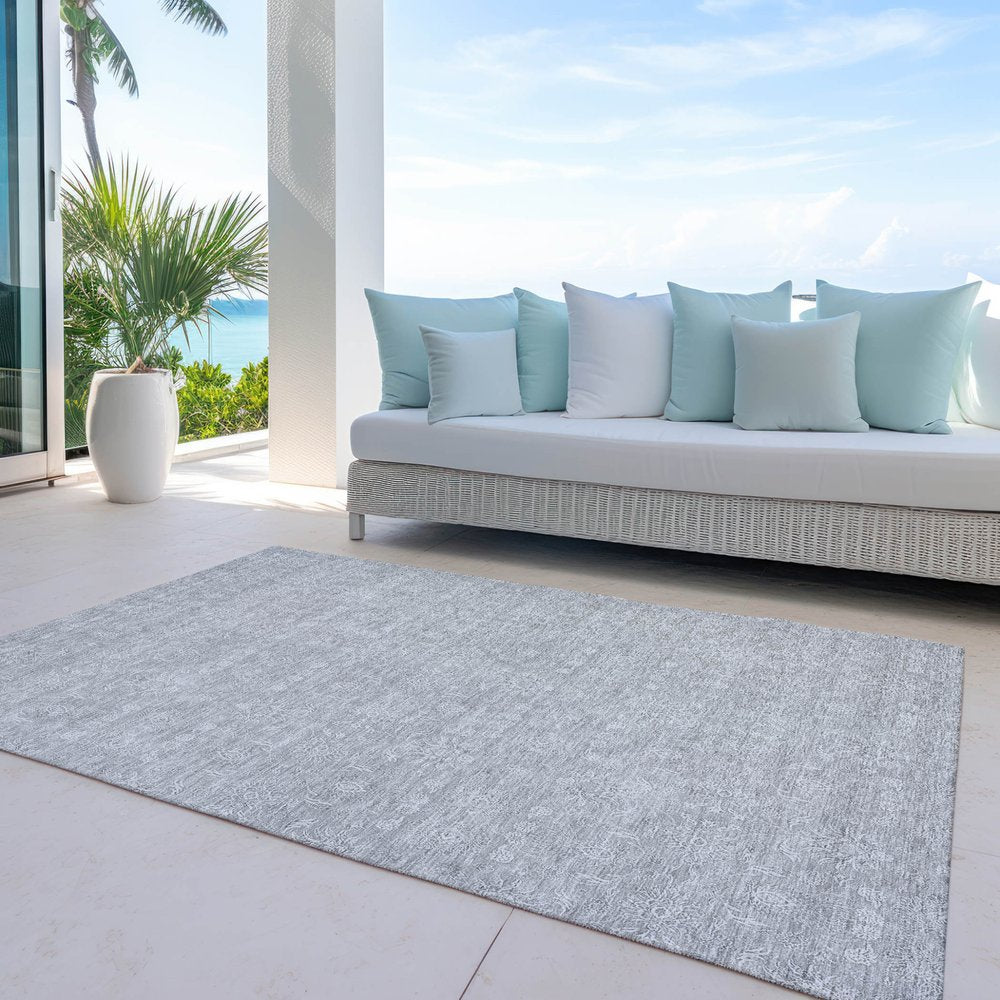 3' X 5' Silver Gray And Ivory Floral Washable Indoor Outdoor Area Rug