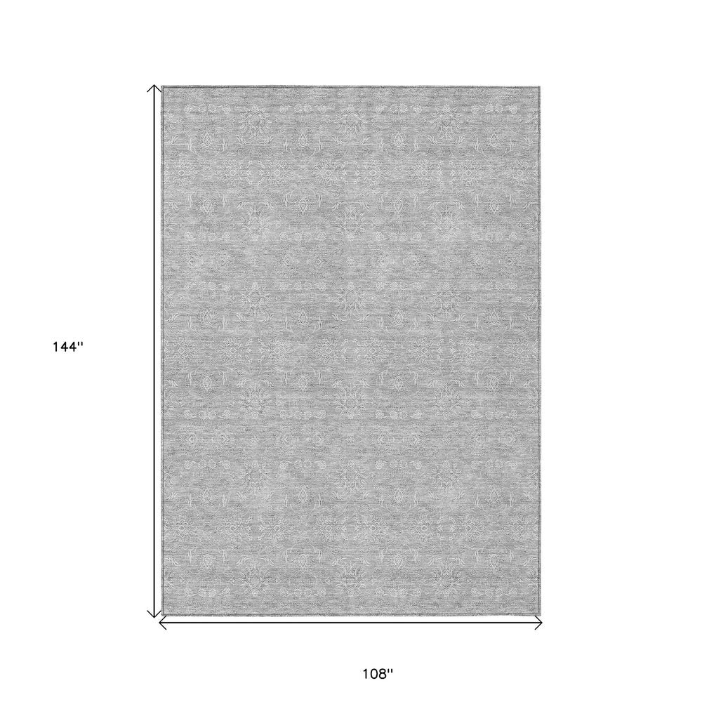 3' X 5' Silver Gray And Ivory Floral Washable Indoor Outdoor Area Rug