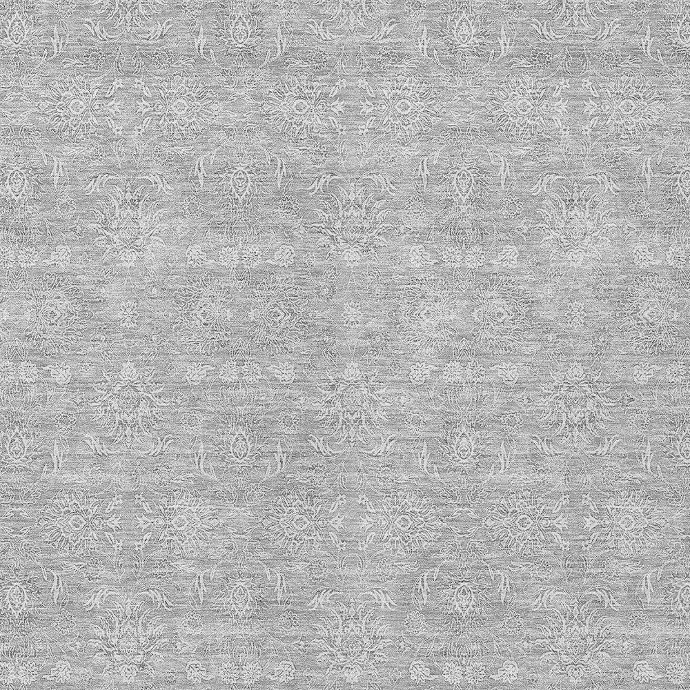 3' X 5' Silver Gray And Ivory Floral Washable Indoor Outdoor Area Rug