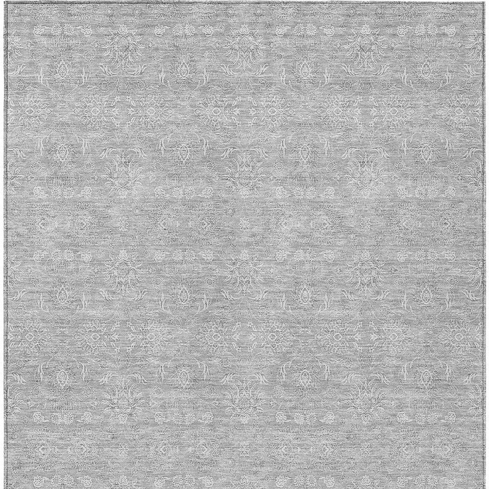 3' X 5' Silver Gray And Ivory Floral Washable Indoor Outdoor Area Rug