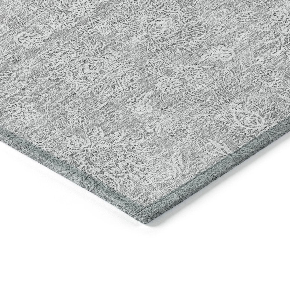 3' X 5' Silver Gray And Ivory Floral Washable Indoor Outdoor Area Rug