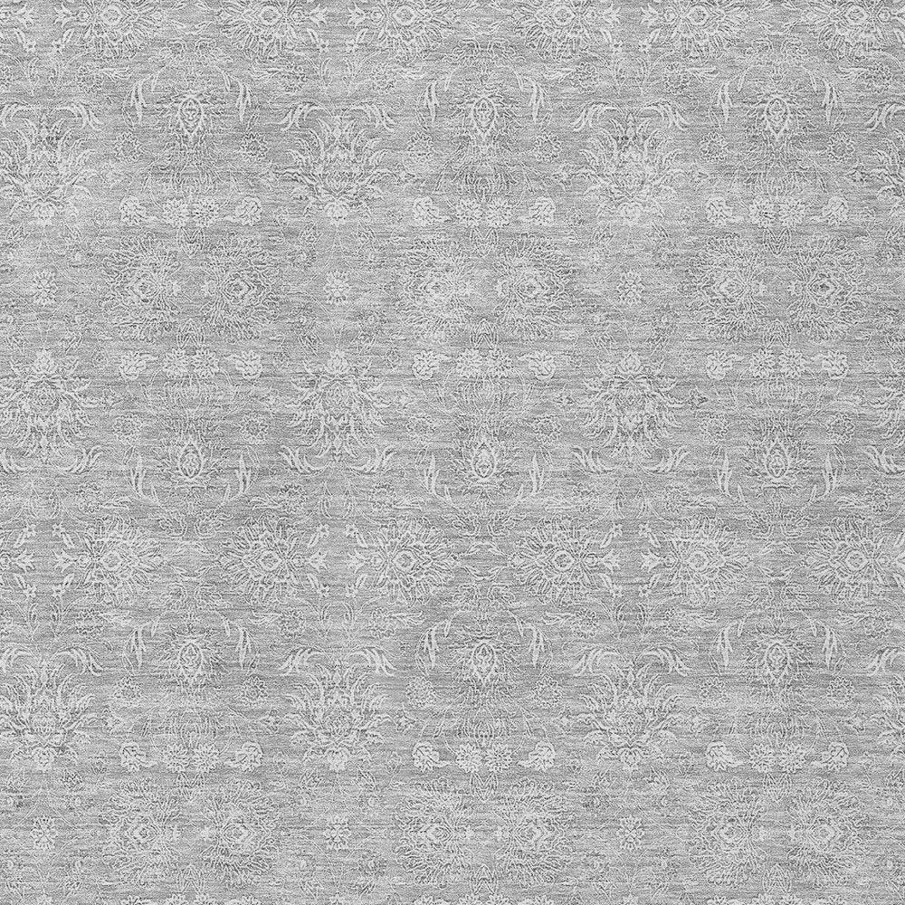3' X 5' Silver Gray And Ivory Floral Washable Indoor Outdoor Area Rug
