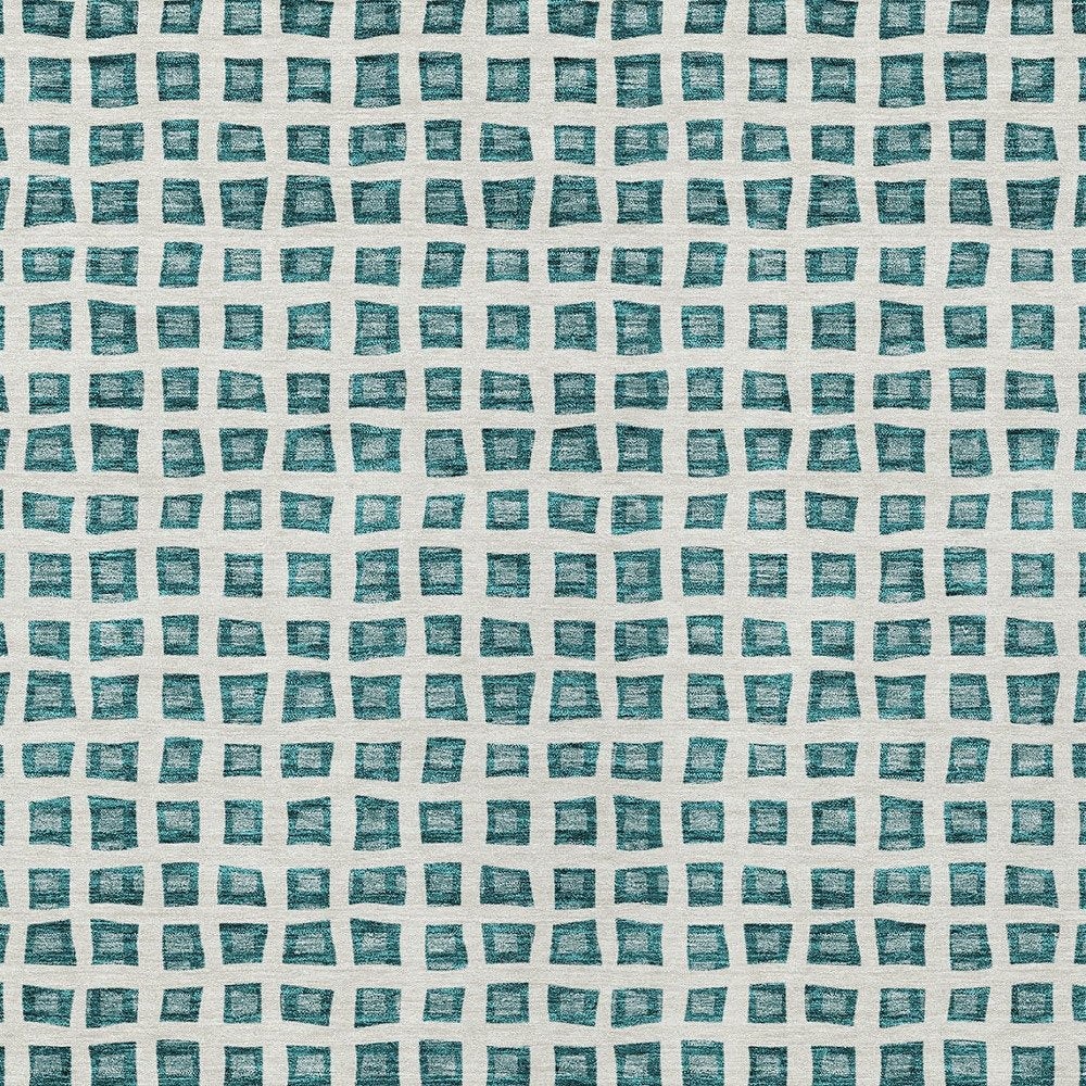 3' X 5' Teal Blue And Ivory Geometric Washable Indoor Outdoor Area Rug