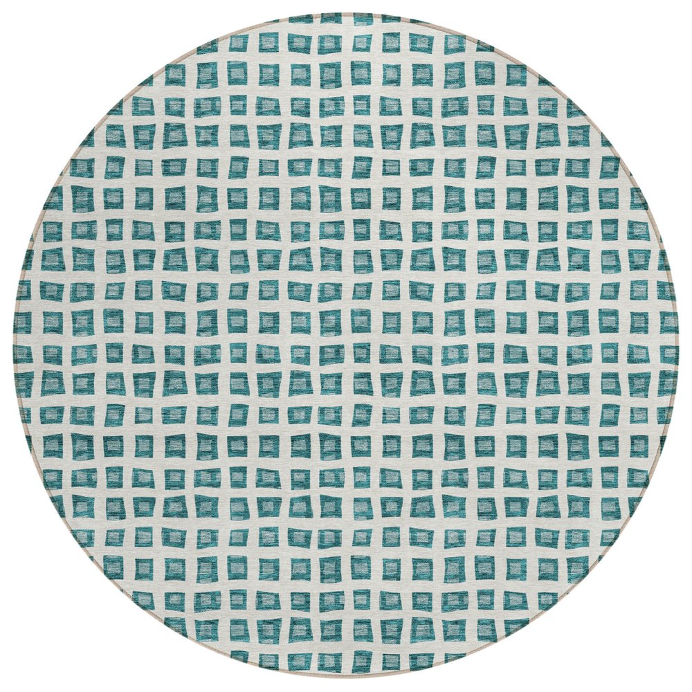 3' X 5' Teal Blue And Ivory Geometric Washable Indoor Outdoor Area Rug