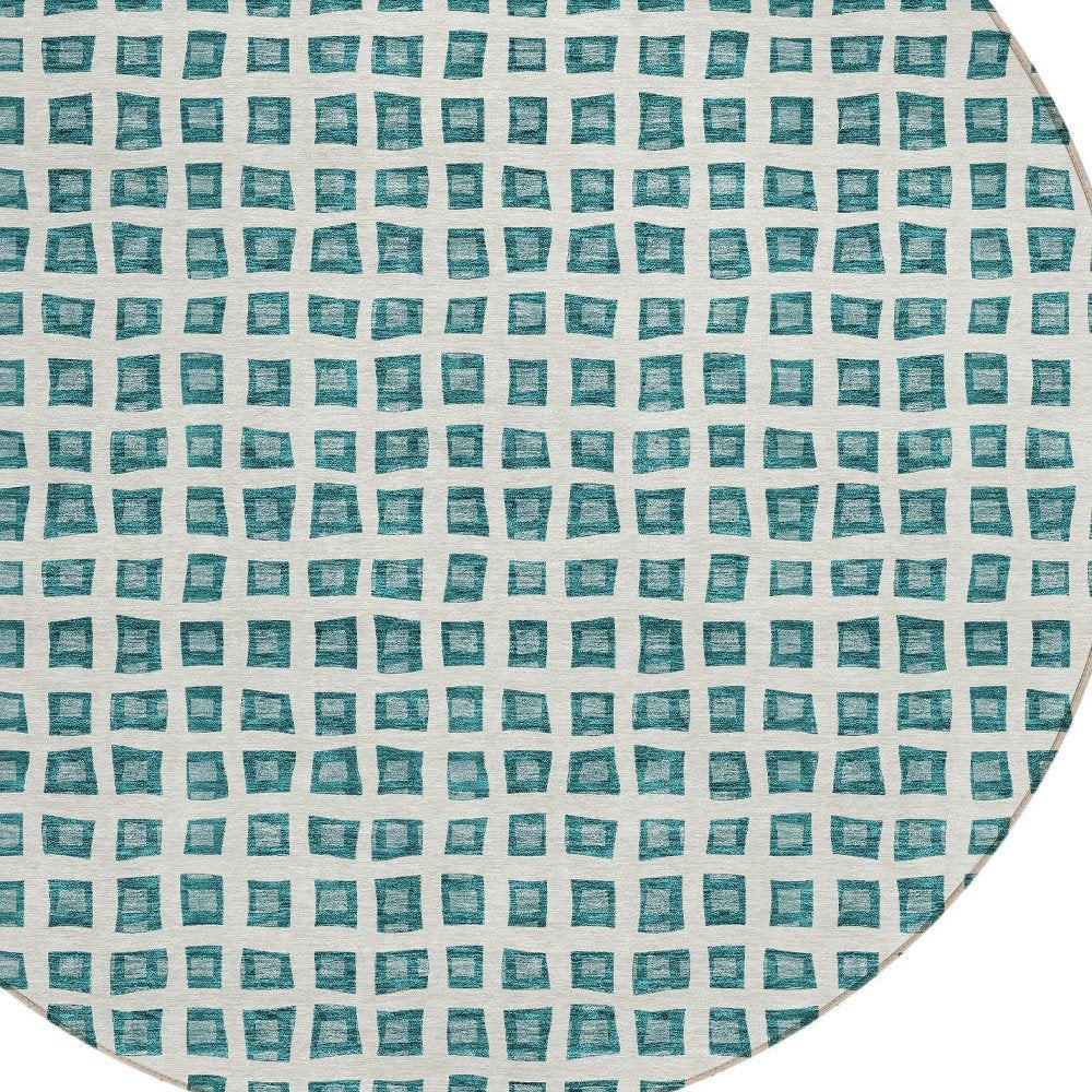 3' X 5' Teal Blue And Ivory Geometric Washable Indoor Outdoor Area Rug