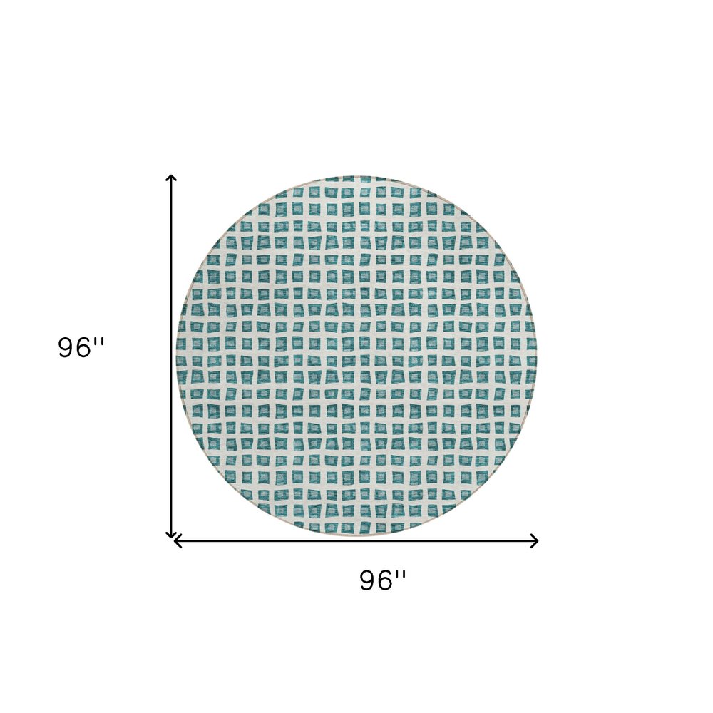 3' X 5' Teal Blue And Ivory Geometric Washable Indoor Outdoor Area Rug