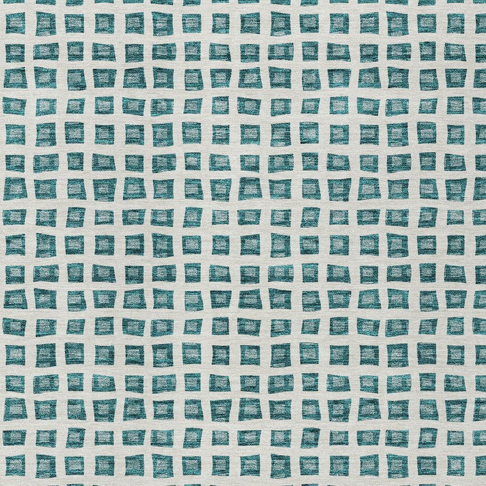 3' X 5' Teal Blue And Ivory Geometric Washable Indoor Outdoor Area Rug