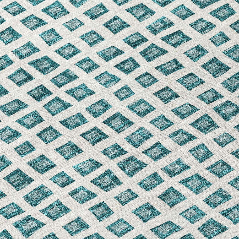 3' X 5' Teal Blue And Ivory Geometric Washable Indoor Outdoor Area Rug