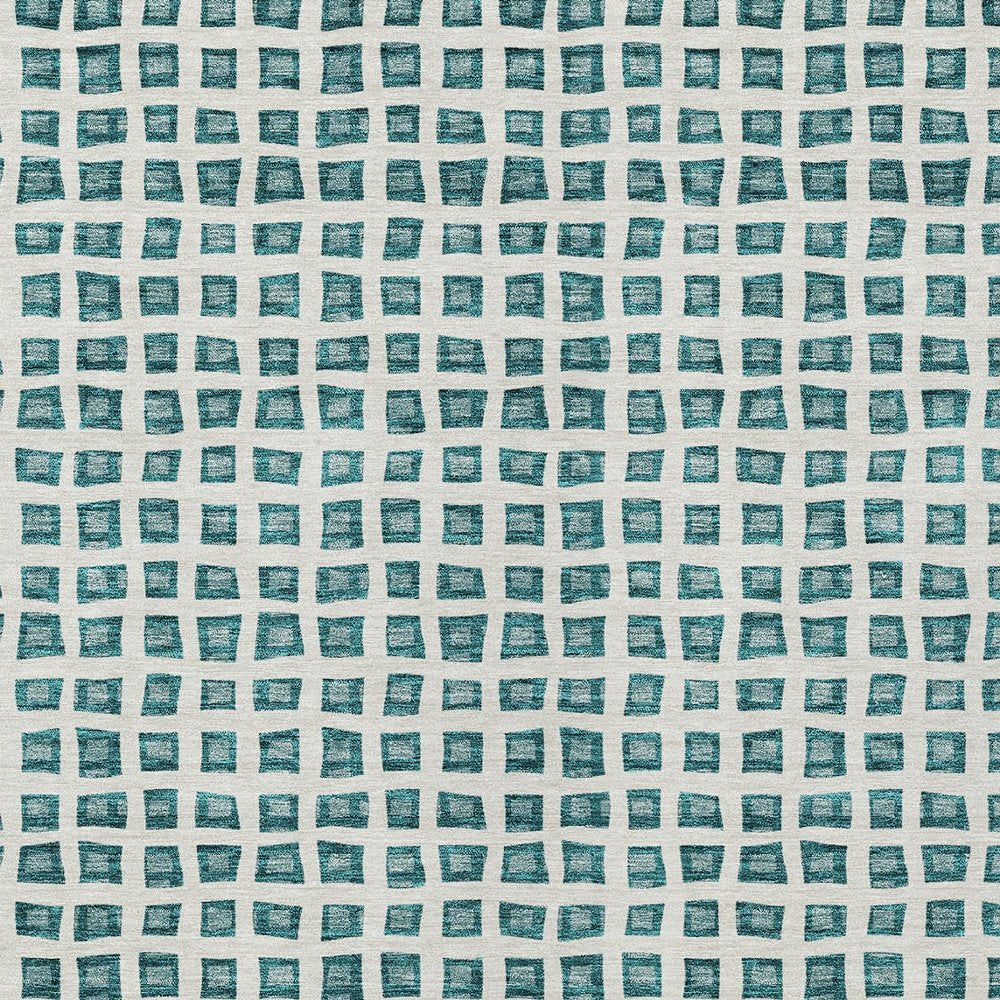 3' X 5' Teal Blue And Ivory Geometric Washable Indoor Outdoor Area Rug