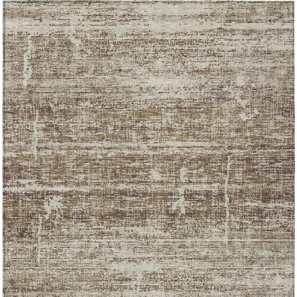 3' X 5' Brown Beige And Taupe Abstract Washable Indoor Outdoor Area Rug