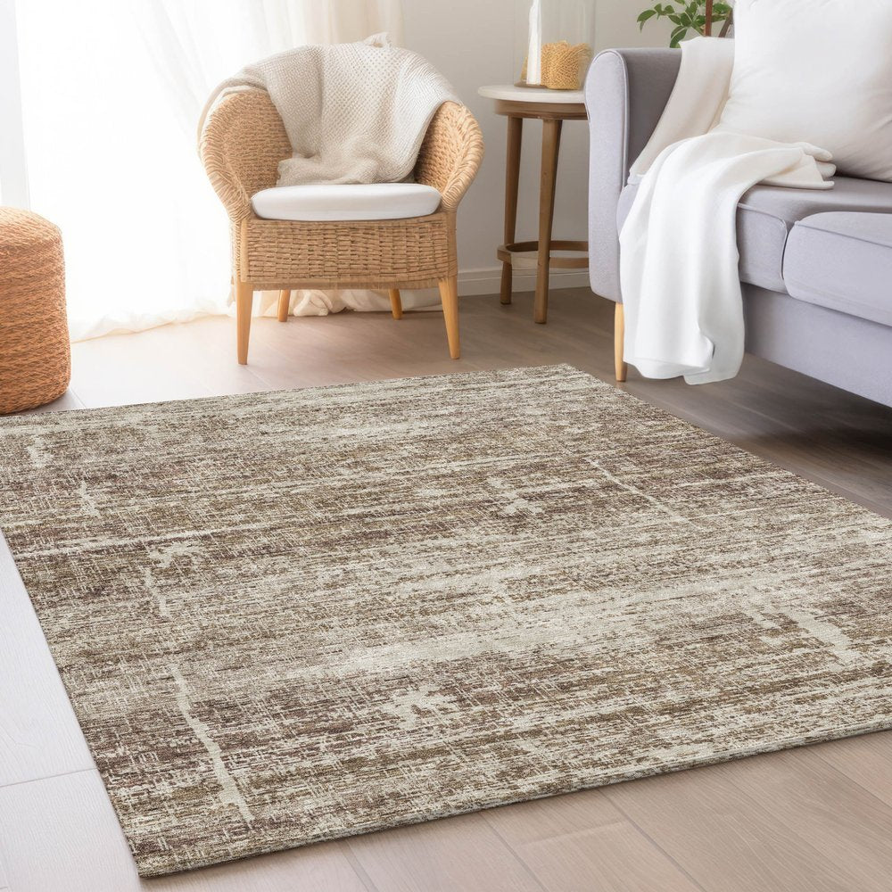 3' X 5' Brown Beige And Taupe Abstract Washable Indoor Outdoor Area Rug