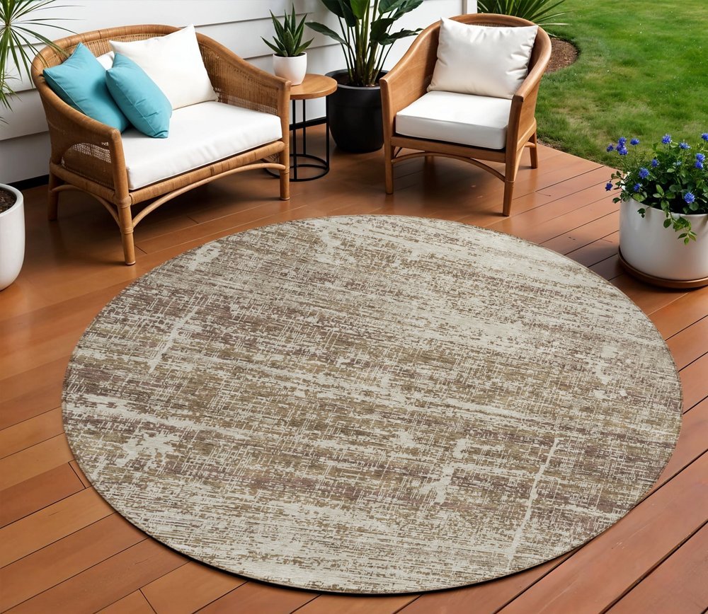 3' X 5' Brown Beige And Taupe Abstract Washable Indoor Outdoor Area Rug