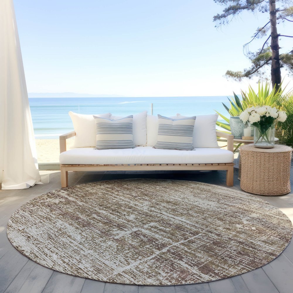 3' X 5' Brown Beige And Taupe Abstract Washable Indoor Outdoor Area Rug