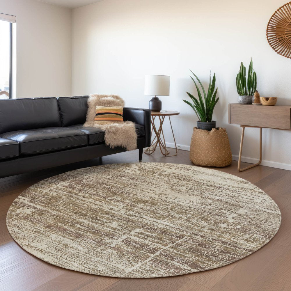 3' X 5' Brown Beige And Taupe Abstract Washable Indoor Outdoor Area Rug