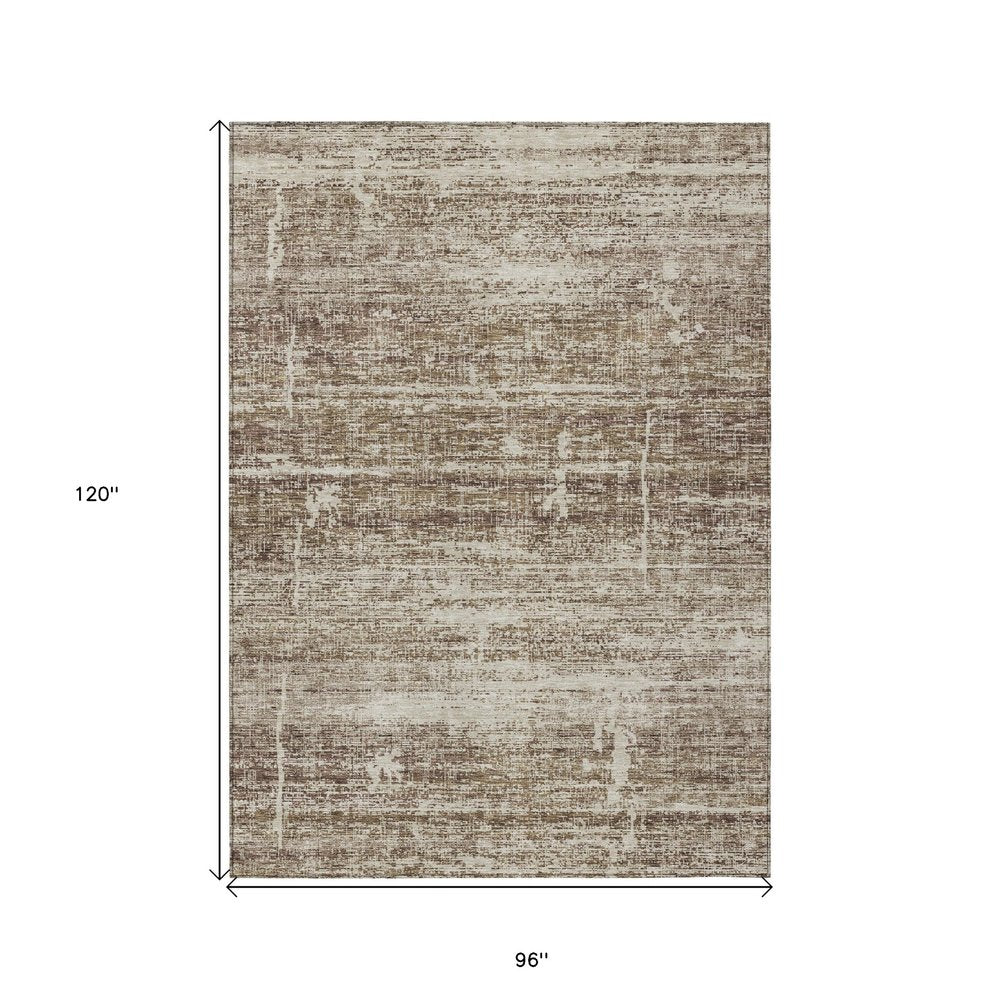 3' X 5' Brown Beige And Taupe Abstract Washable Indoor Outdoor Area Rug