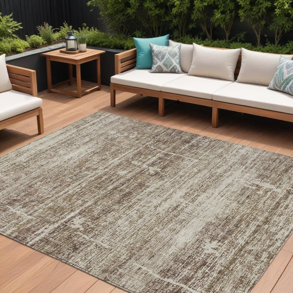 3' X 5' Brown Beige And Taupe Abstract Washable Indoor Outdoor Area Rug
