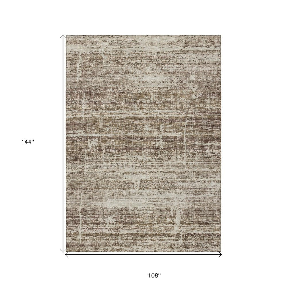 3' X 5' Brown Beige And Taupe Abstract Washable Indoor Outdoor Area Rug