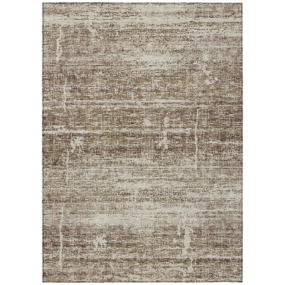 3' X 5' Brown Beige And Taupe Abstract Washable Indoor Outdoor Area Rug