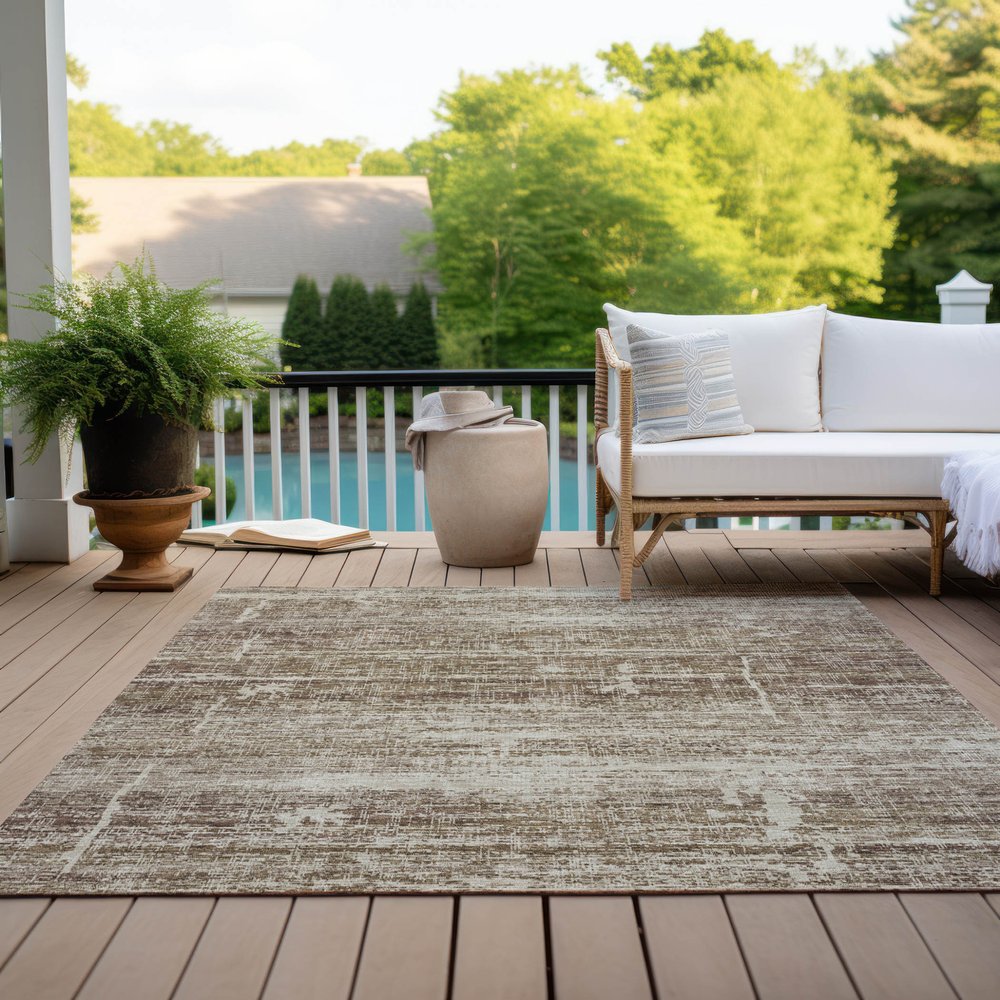 3' X 5' Brown Beige And Taupe Abstract Washable Indoor Outdoor Area Rug