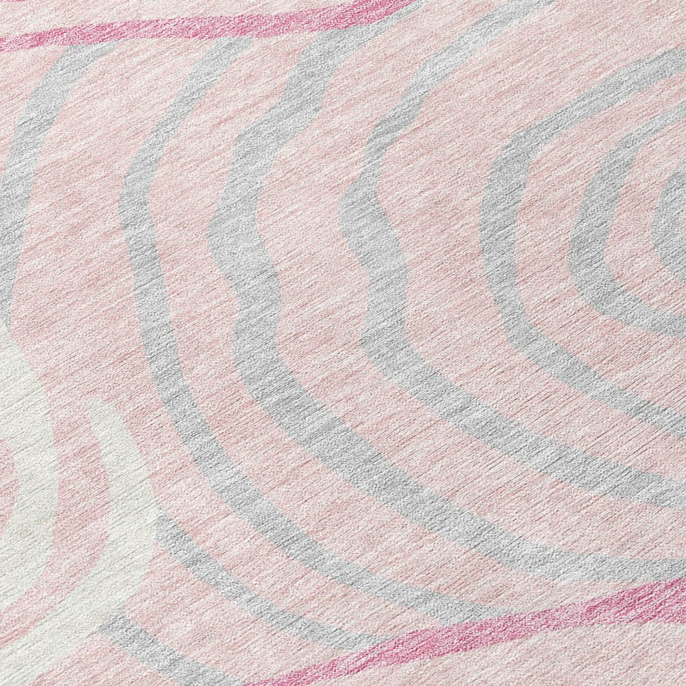 3' X 5' Pink Ivory And Gray Abstract Washable Indoor Outdoor Area Rug