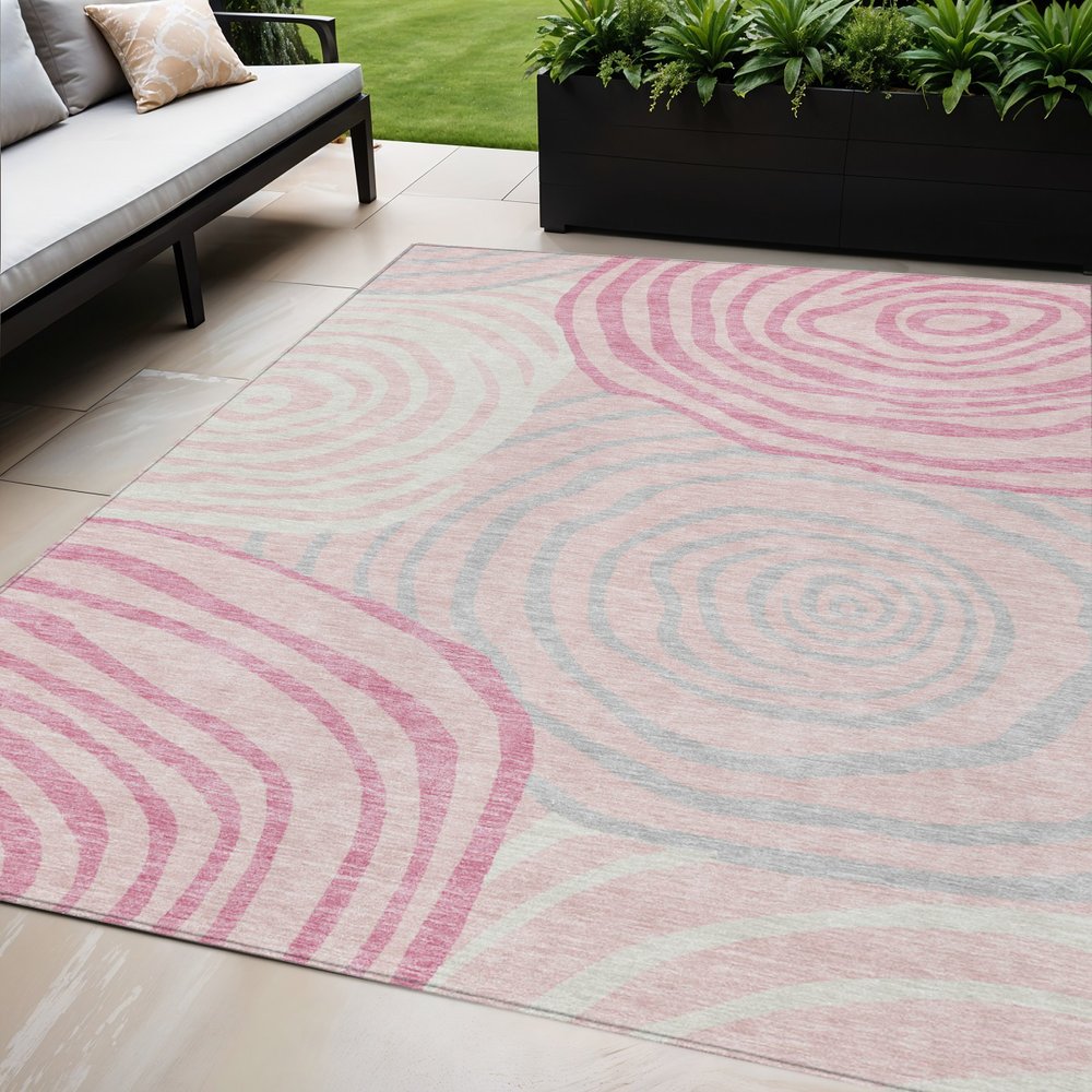 3' X 5' Pink Ivory And Gray Abstract Washable Indoor Outdoor Area Rug