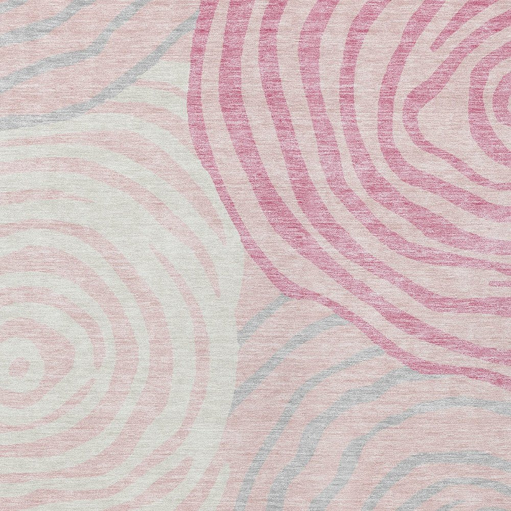 3' X 5' Pink Ivory And Gray Abstract Washable Indoor Outdoor Area Rug