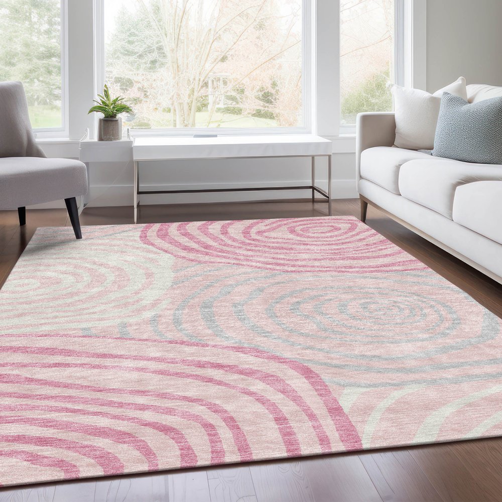 3' X 5' Pink Ivory And Gray Abstract Washable Indoor Outdoor Area Rug