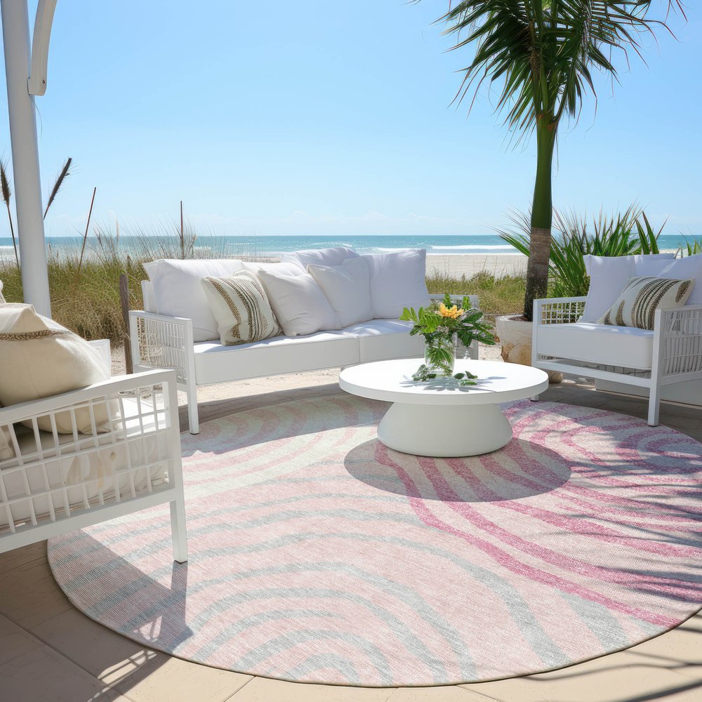 3' X 5' Pink Ivory And Gray Abstract Washable Indoor Outdoor Area Rug