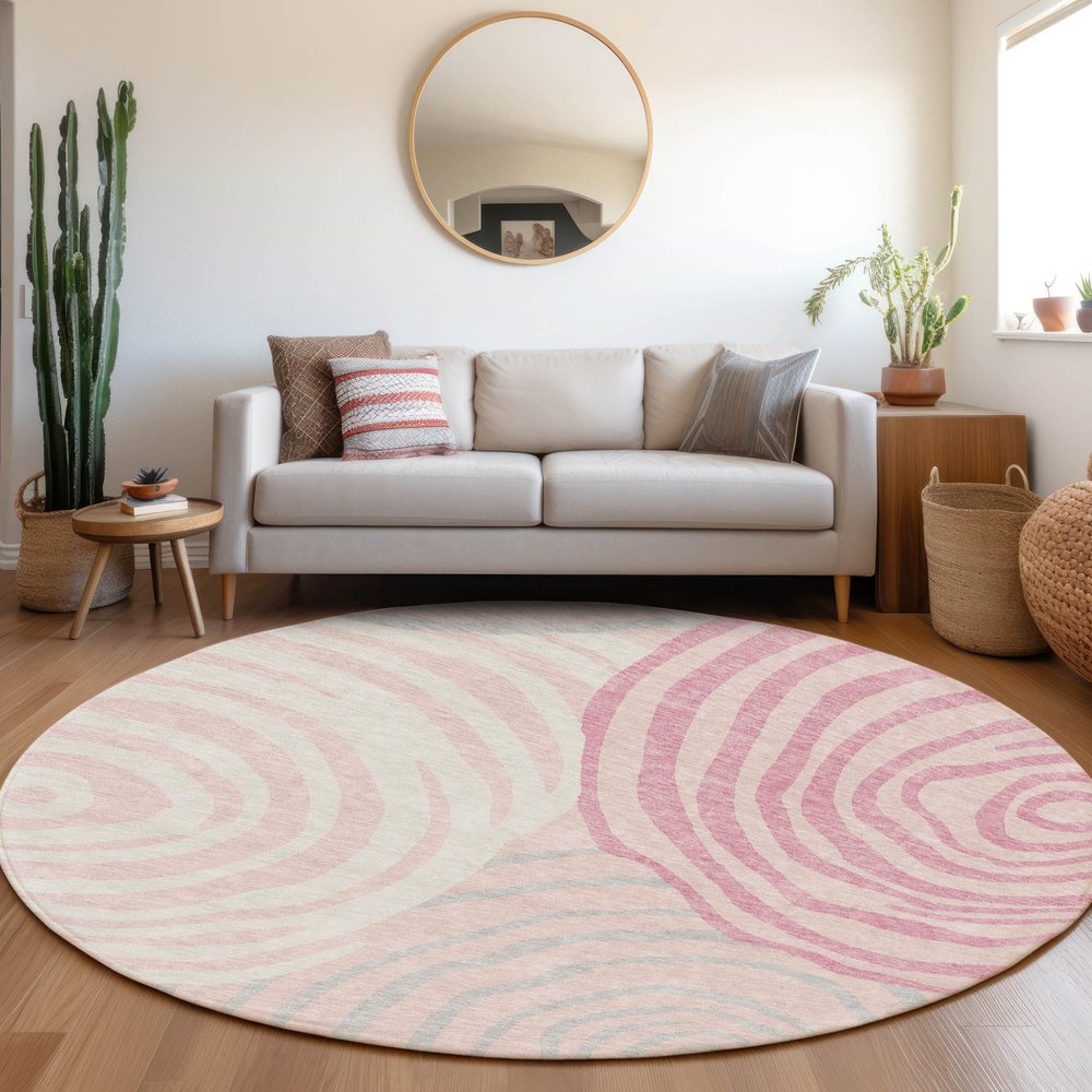 3' X 5' Pink Ivory And Gray Abstract Washable Indoor Outdoor Area Rug