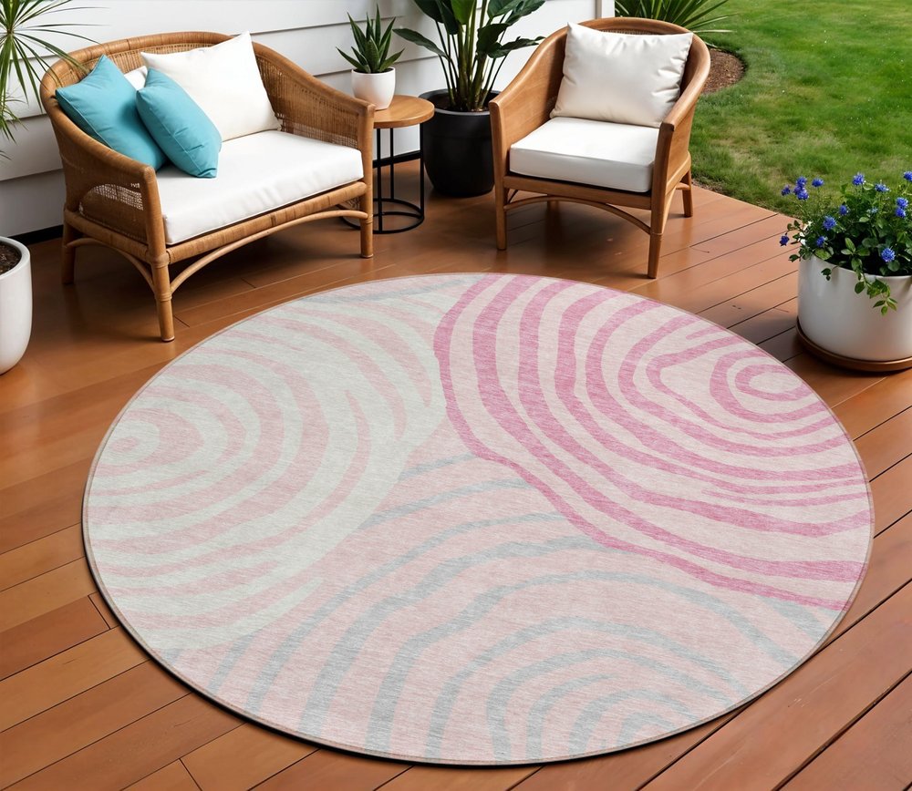 3' X 5' Pink Ivory And Gray Abstract Washable Indoor Outdoor Area Rug