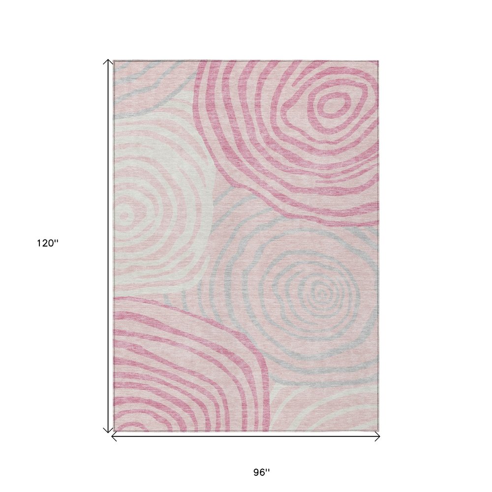 3' X 5' Pink Ivory And Gray Abstract Washable Indoor Outdoor Area Rug