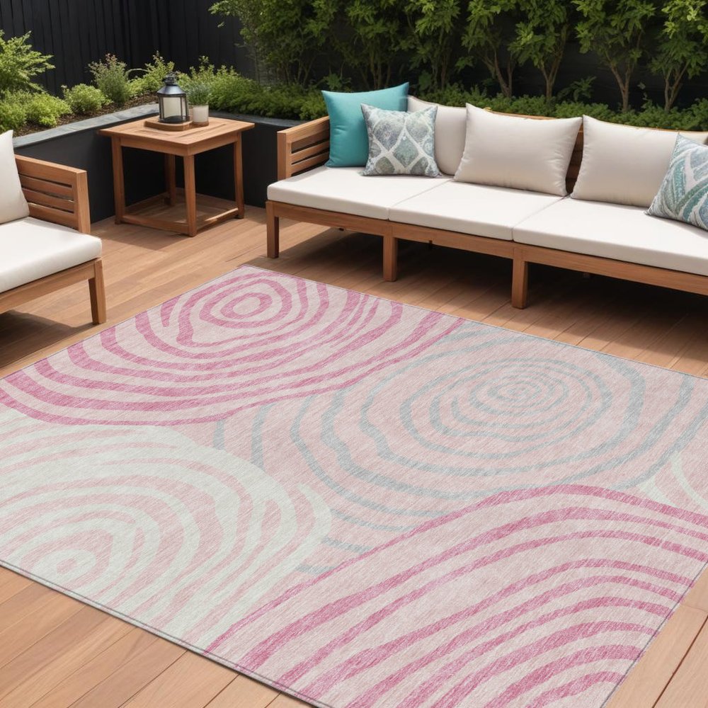 3' X 5' Pink Ivory And Gray Abstract Washable Indoor Outdoor Area Rug