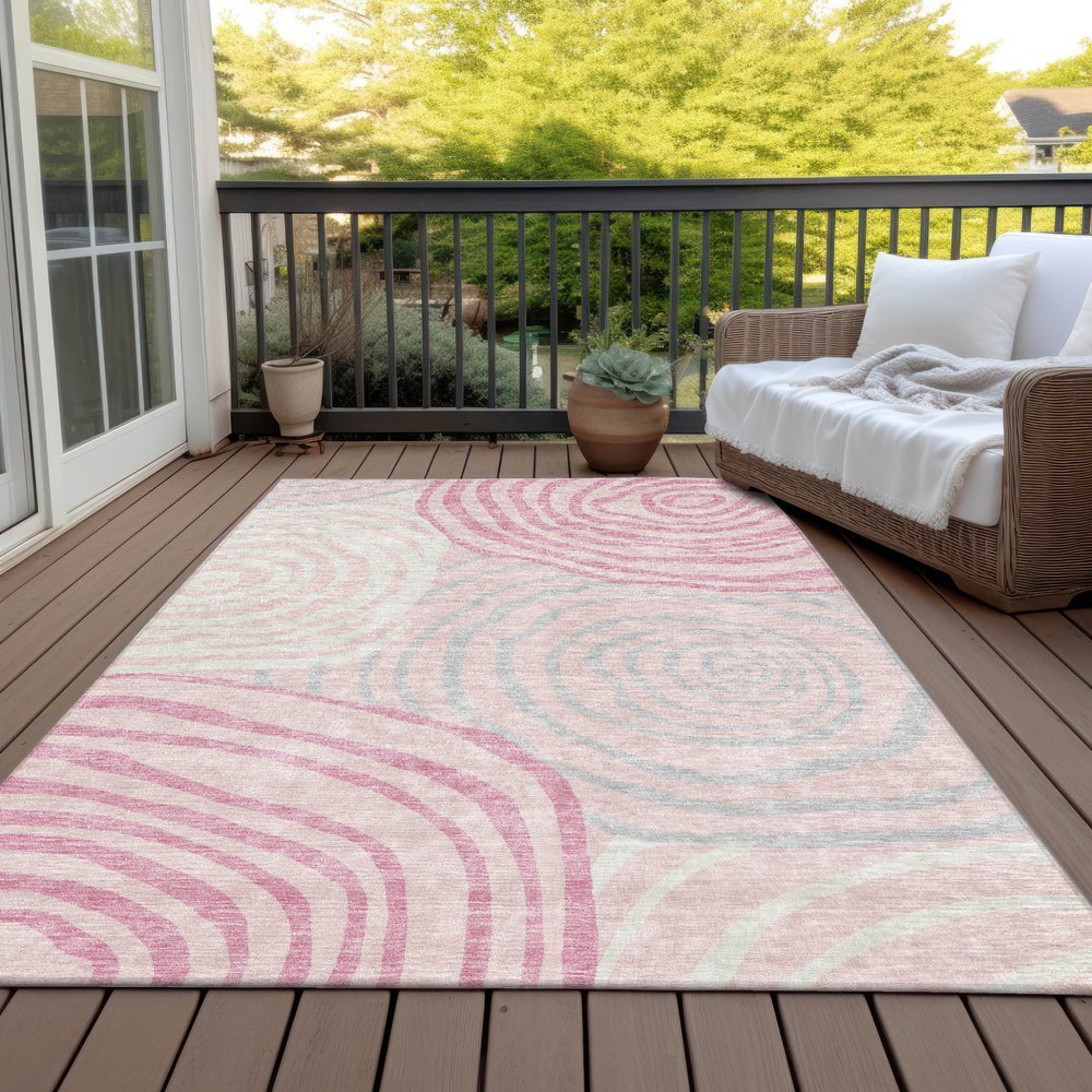 3' X 5' Pink Ivory And Gray Abstract Washable Indoor Outdoor Area Rug