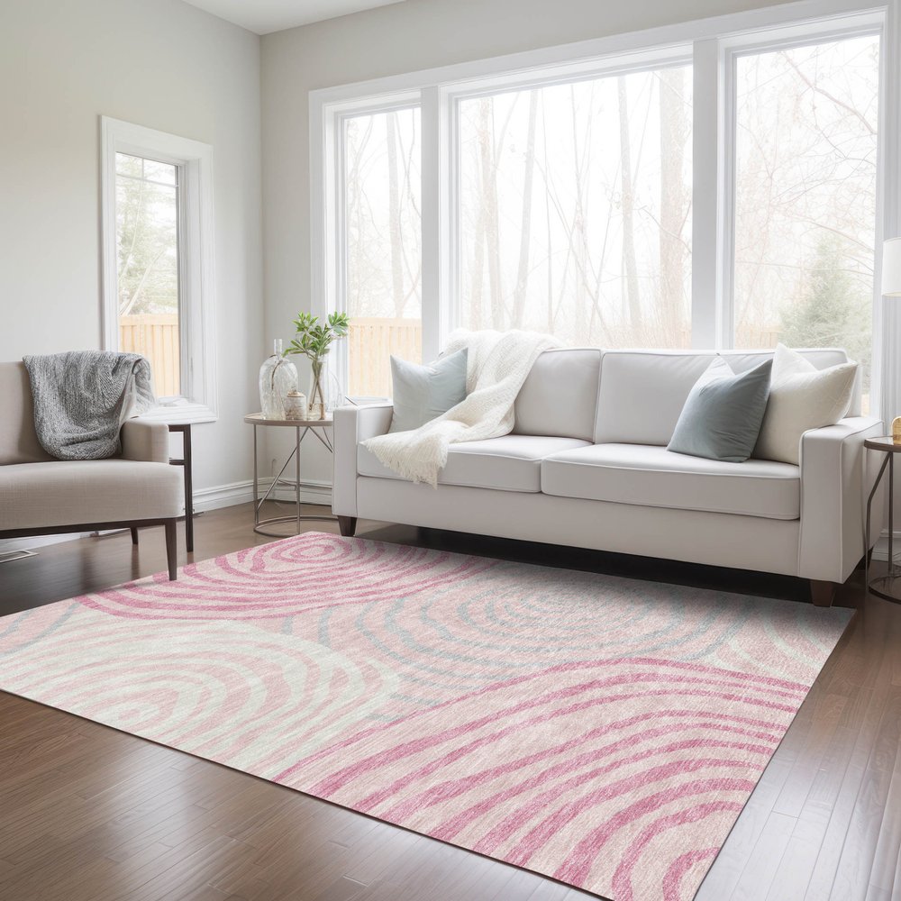 3' X 5' Pink Ivory And Gray Abstract Washable Indoor Outdoor Area Rug