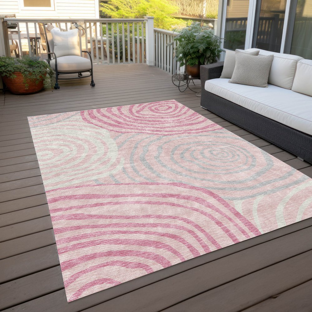 3' X 5' Pink Ivory And Gray Abstract Washable Indoor Outdoor Area Rug