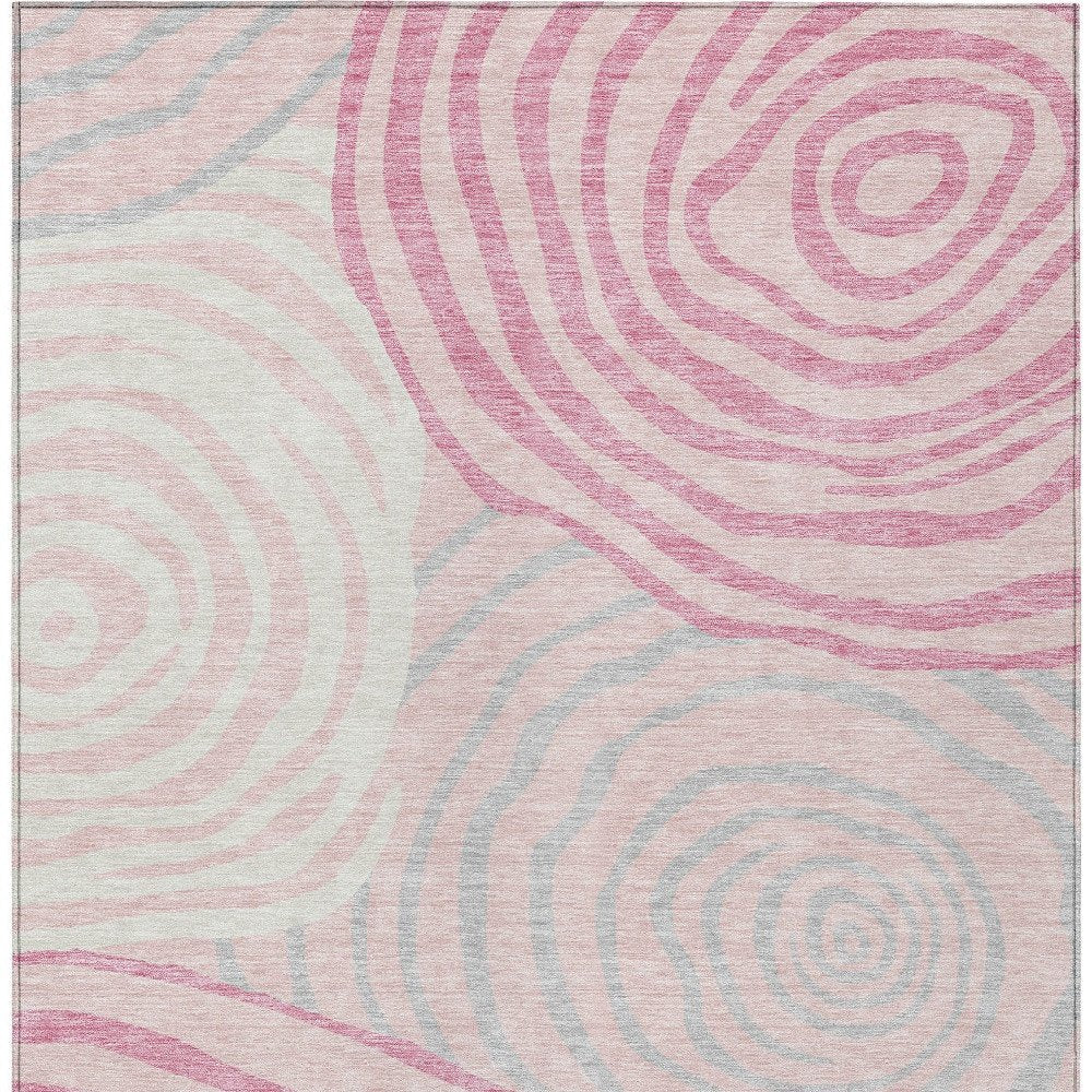 3' X 5' Pink Ivory And Gray Abstract Washable Indoor Outdoor Area Rug