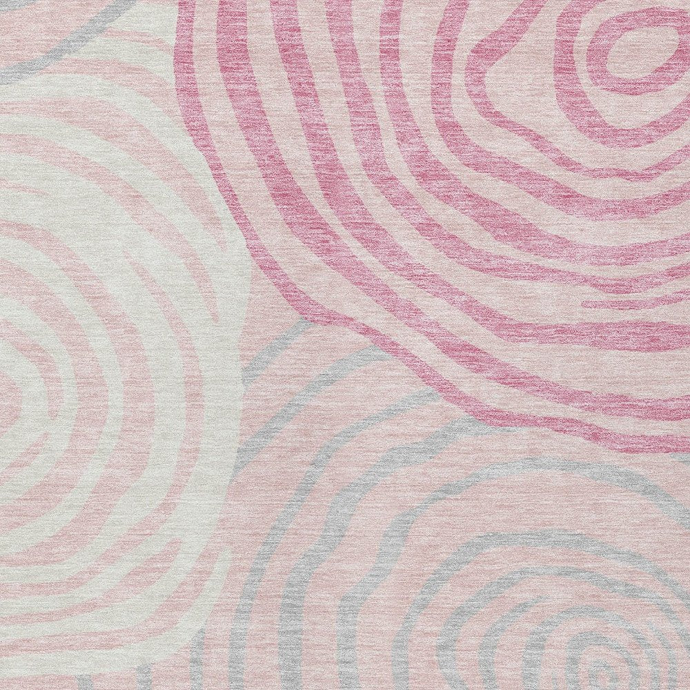 3' X 5' Pink Ivory And Gray Abstract Washable Indoor Outdoor Area Rug