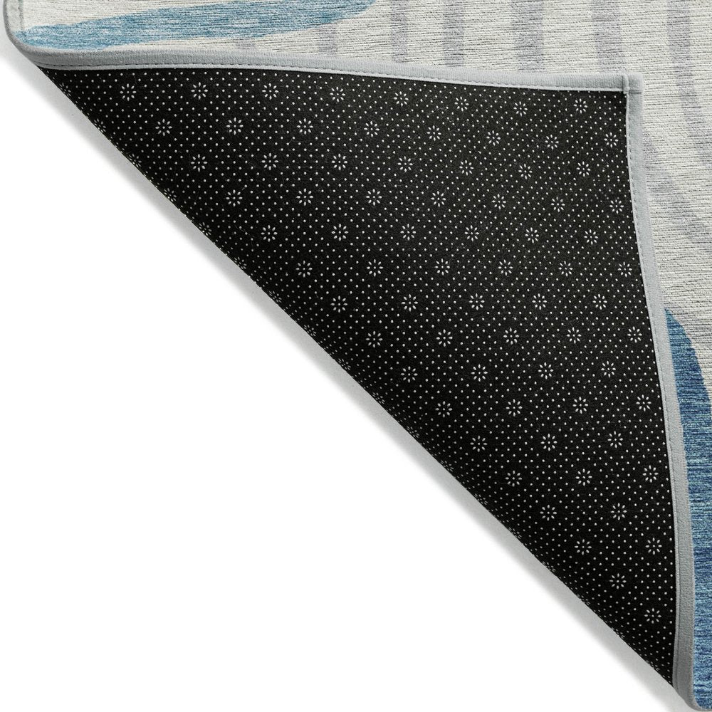 3' X 5' Teal Blue Ivory And Silver Abstract Washable Indoor Outdoor Area Rug