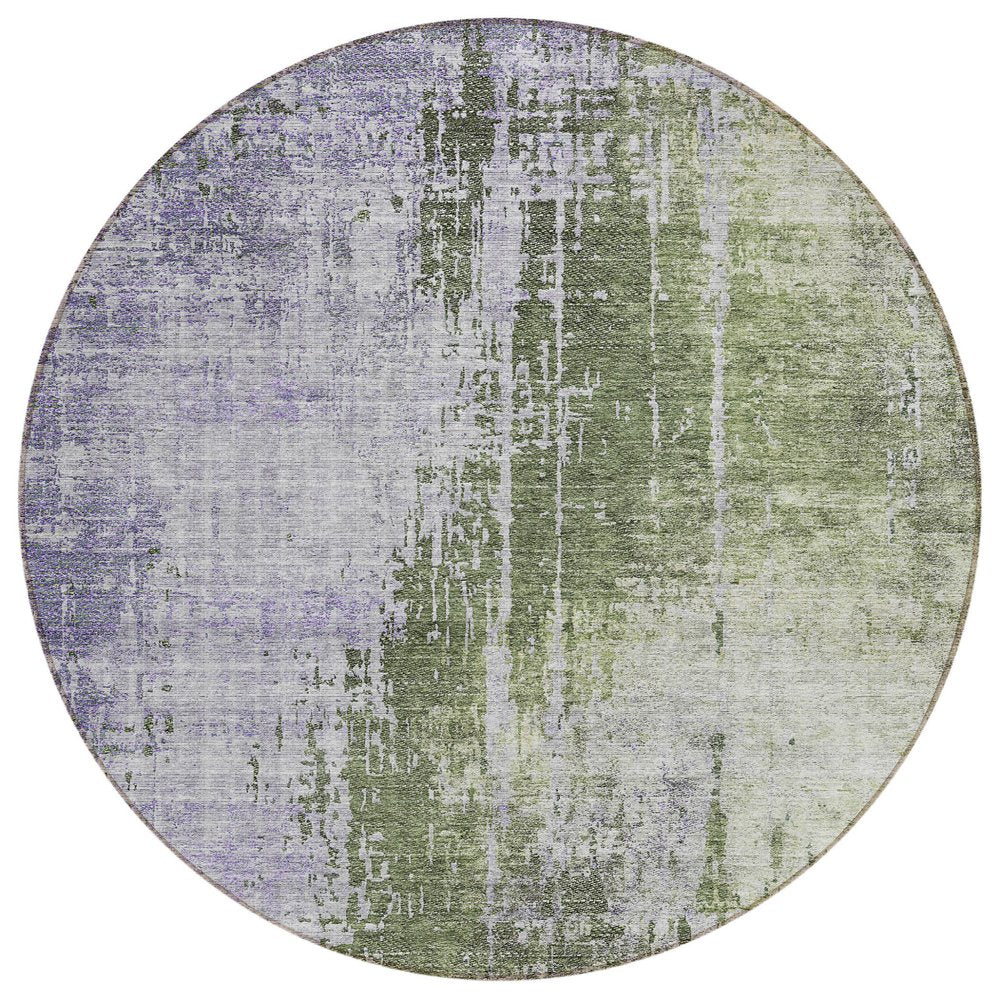 5' X 8' Olive Green And Purple Abstract Washable Indoor Outdoor Area Rug