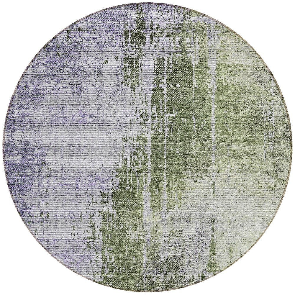 5' X 8' Olive Green And Purple Abstract Washable Indoor Outdoor Area Rug